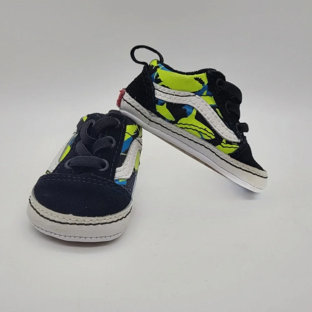 Vans Old Skool Crib Infant Shoes Shark Camo Black Neon Green Blue Size 1.0